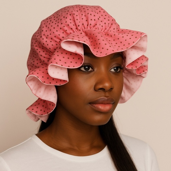 Pink & Gold Polka silk Bonnet - Picture 1 of 3